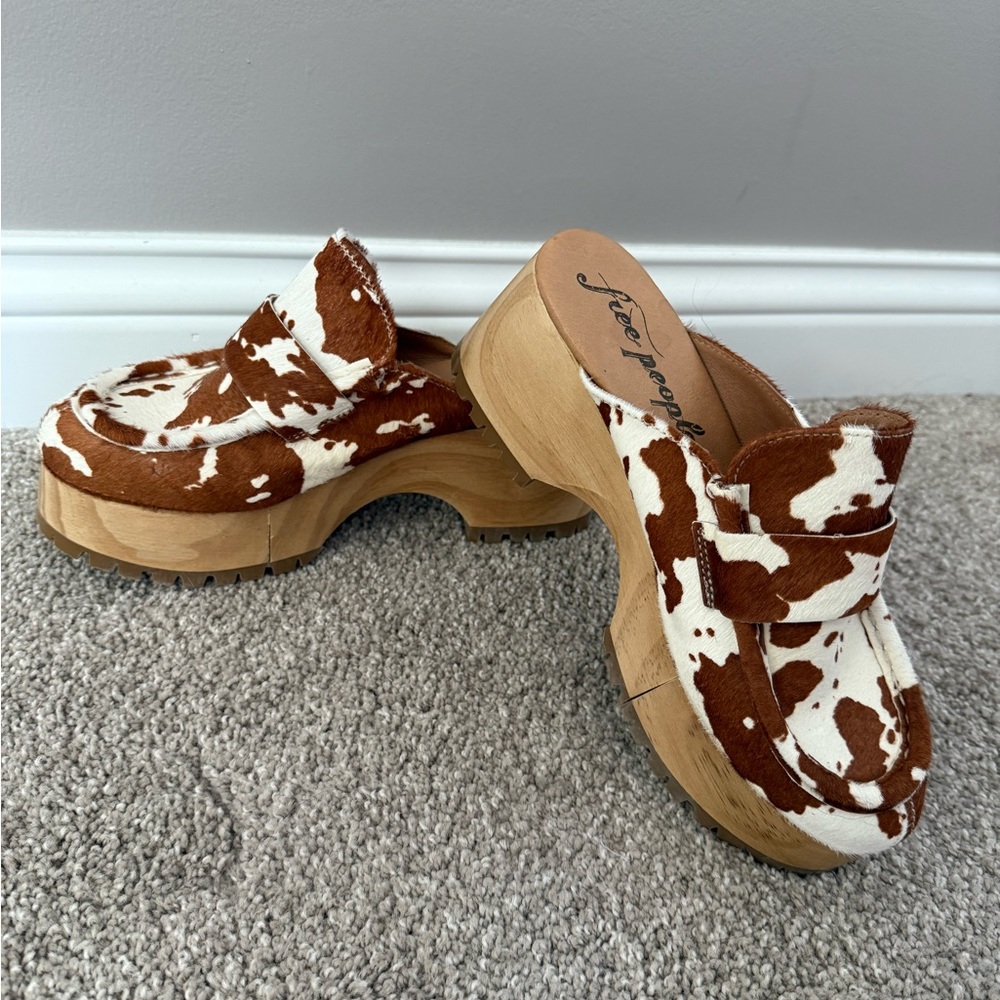 Free People Brown and White Mules